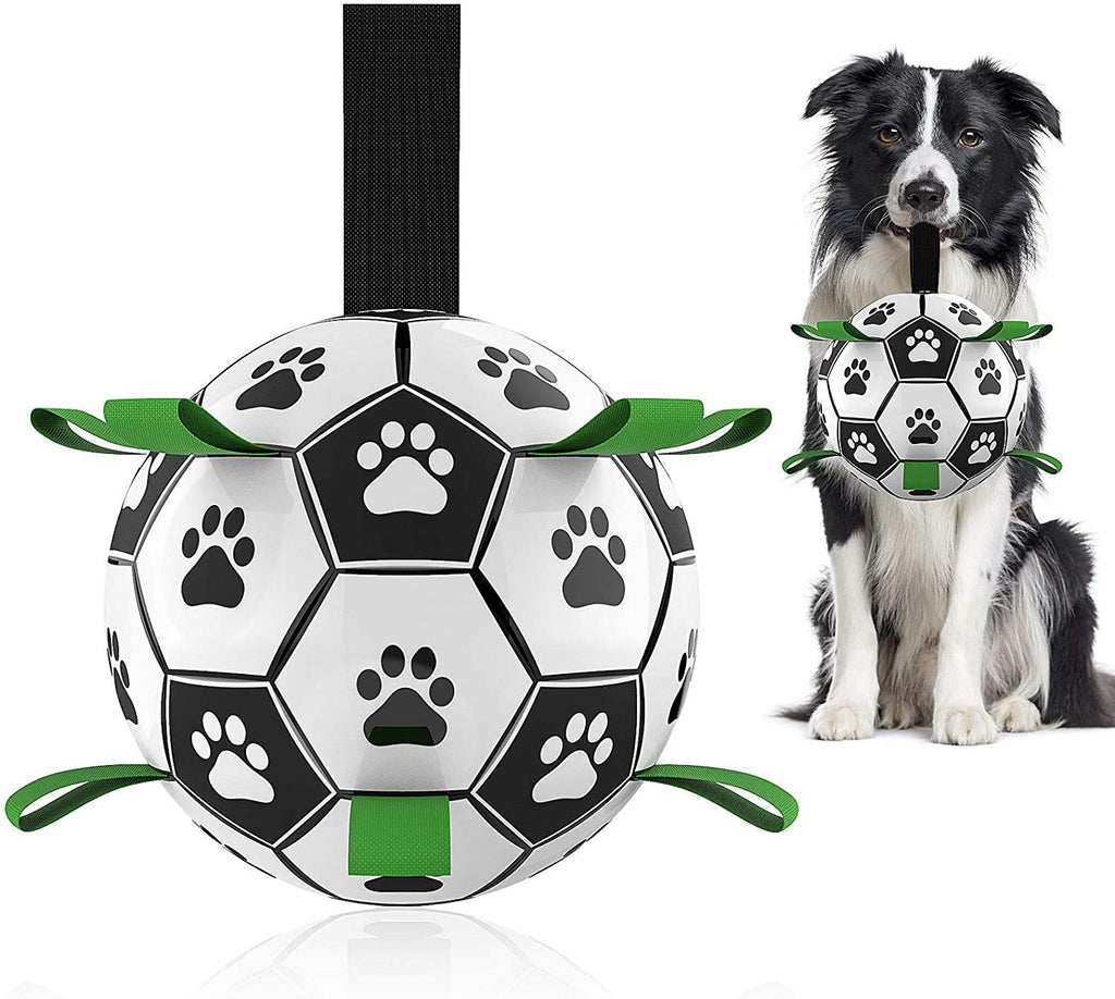 MYPIN Dog Soccer Ball with Grab Tabs, Interactive Dog Toys for Tug of War, Dog Tug Toy, Dog Water Toy, Durable Dog Balls for Small & Medium Dogs PET0148 - PawsPlanet Australia