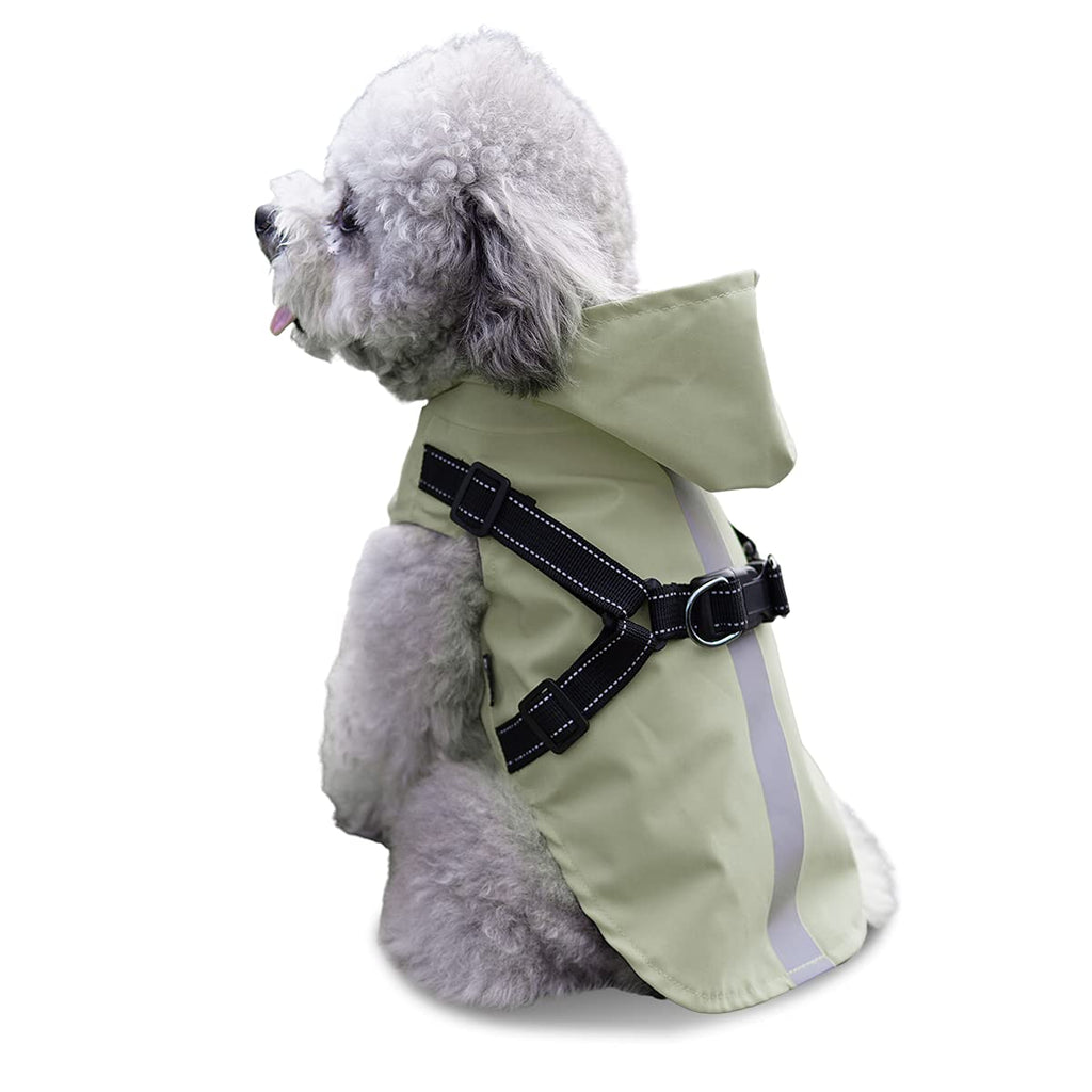 Dog Raincoat with Harness, Small Pet Rain Poncho with Hood - Reflective Small Dog Raincoat Waterproof Slicker, Ultra-Light Breathable Dog Hooded Rain Jacket for Puppies Small Medium Dogs Green M - PawsPlanet Australia