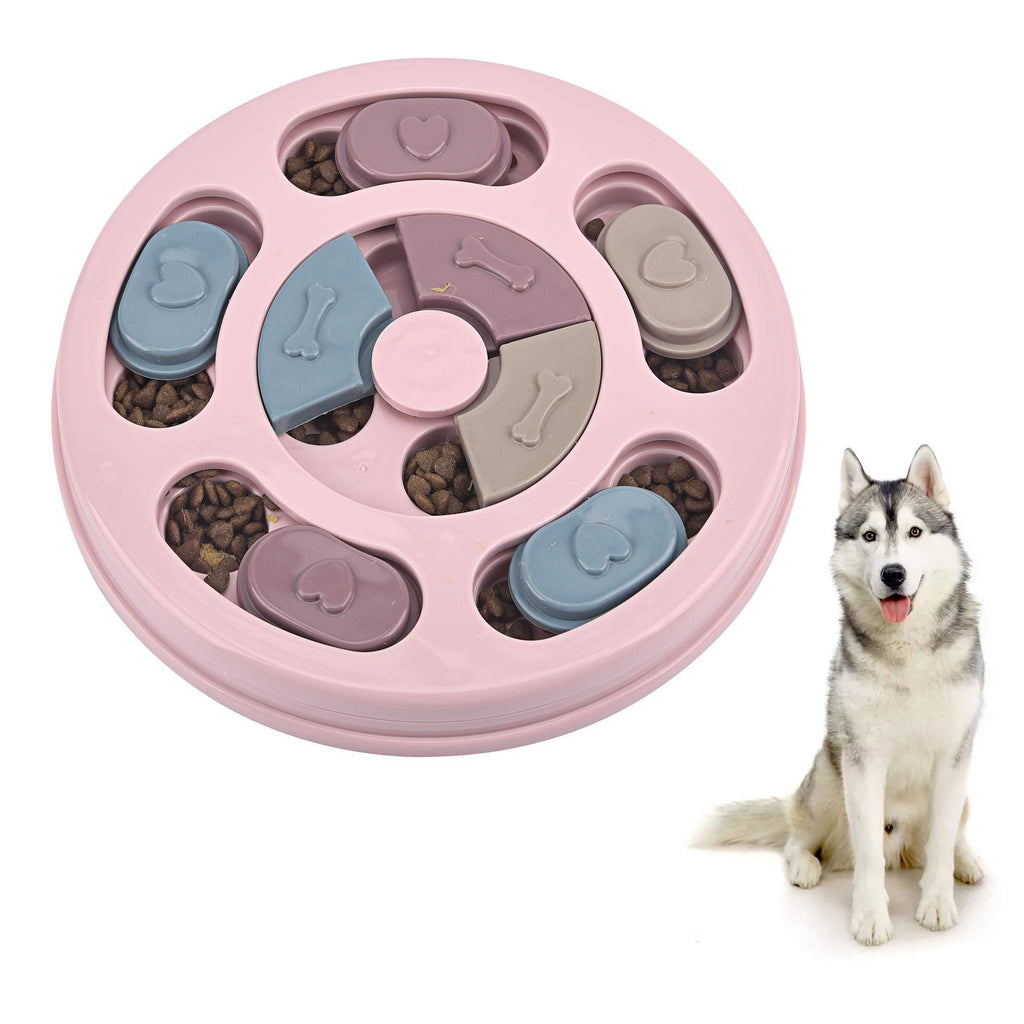 Interactive Dog Puzzle Feeder, Stimulating IQ Brain Games Puppy Toy for Boredom, Slow Feeding Dog Treat Dispenser, Non-Slip Pet Training Food Bowl Toys for Small, Medium, Large Dogs, Pink Round - PawsPlanet Australia