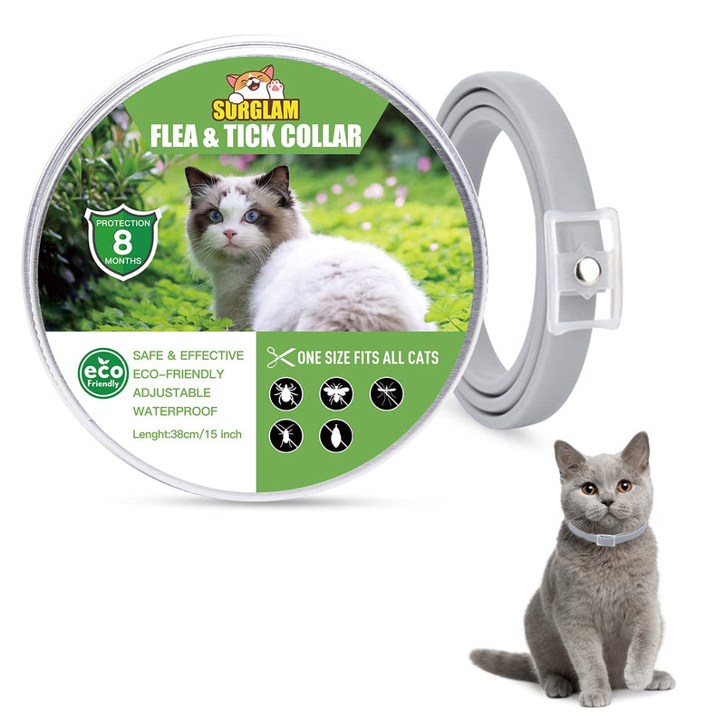 Cat Flea and Tick Collar, 8 Months Effective Protection Waterproof Adjustable Cat Flea Collar Natural Safe Flea Tick Treatment for Kittens Cats Puppies 1 Pack - PawsPlanet Australia