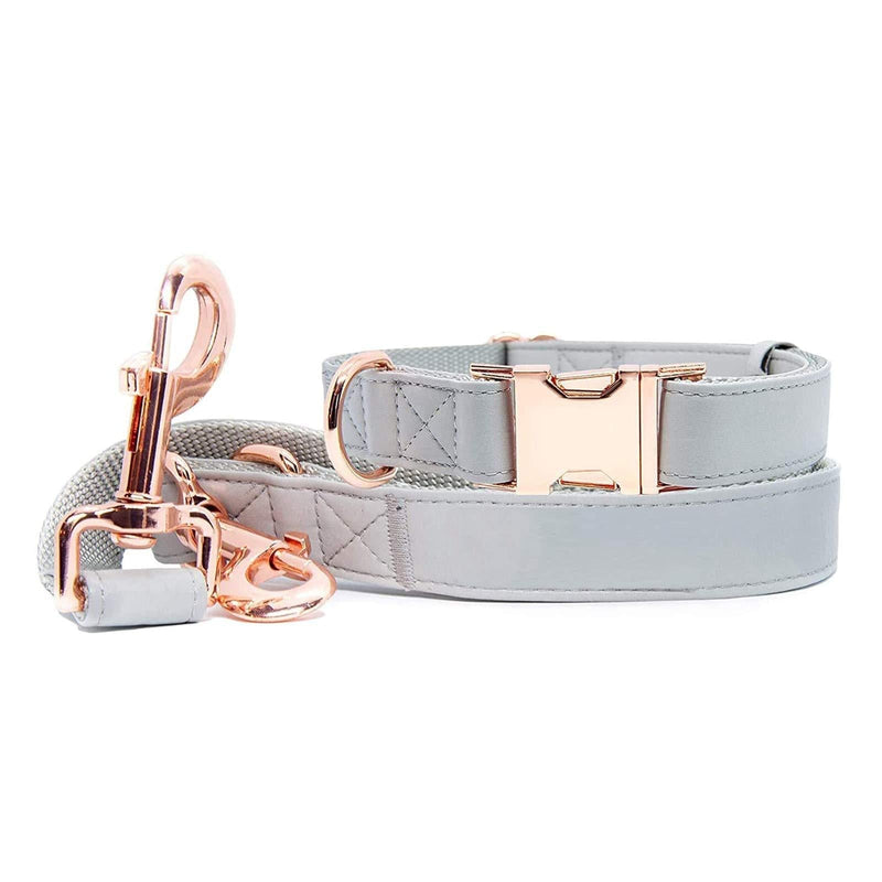 Runwing Dog Collar and Dog Leads(6.6') Set - Soft Vegan Leather with Rose Gold Metal Buckle, Adjustable 3 Lengths Leash for Small Medium Large Dogs Training & Walking(Grey;M(13.8"-19.7")) Grey;M(13.8"-19.7") - PawsPlanet Australia