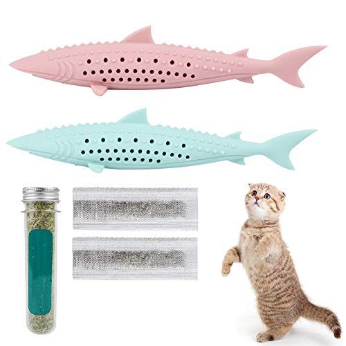 2PCS Interactive Cat Toys Kitten Catnip Toothbrush Chew Treat Toy Natural Rubber for Teeth Cleaning Dental Care (blue&pink) blue&pink - PawsPlanet Australia