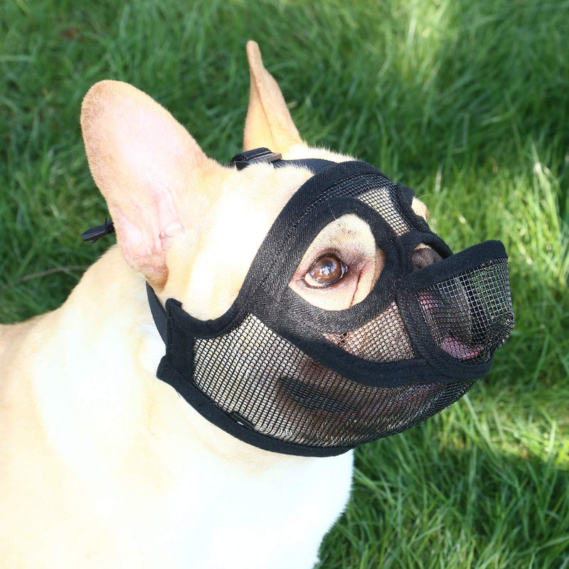 Short Snout Dog Muzzle - Adjustable Breathable Mesh Bulldog Muzzle , Dog Mask for Barking Biting Chewing Training (Size XS) XS (Pack of 1) - PawsPlanet Australia