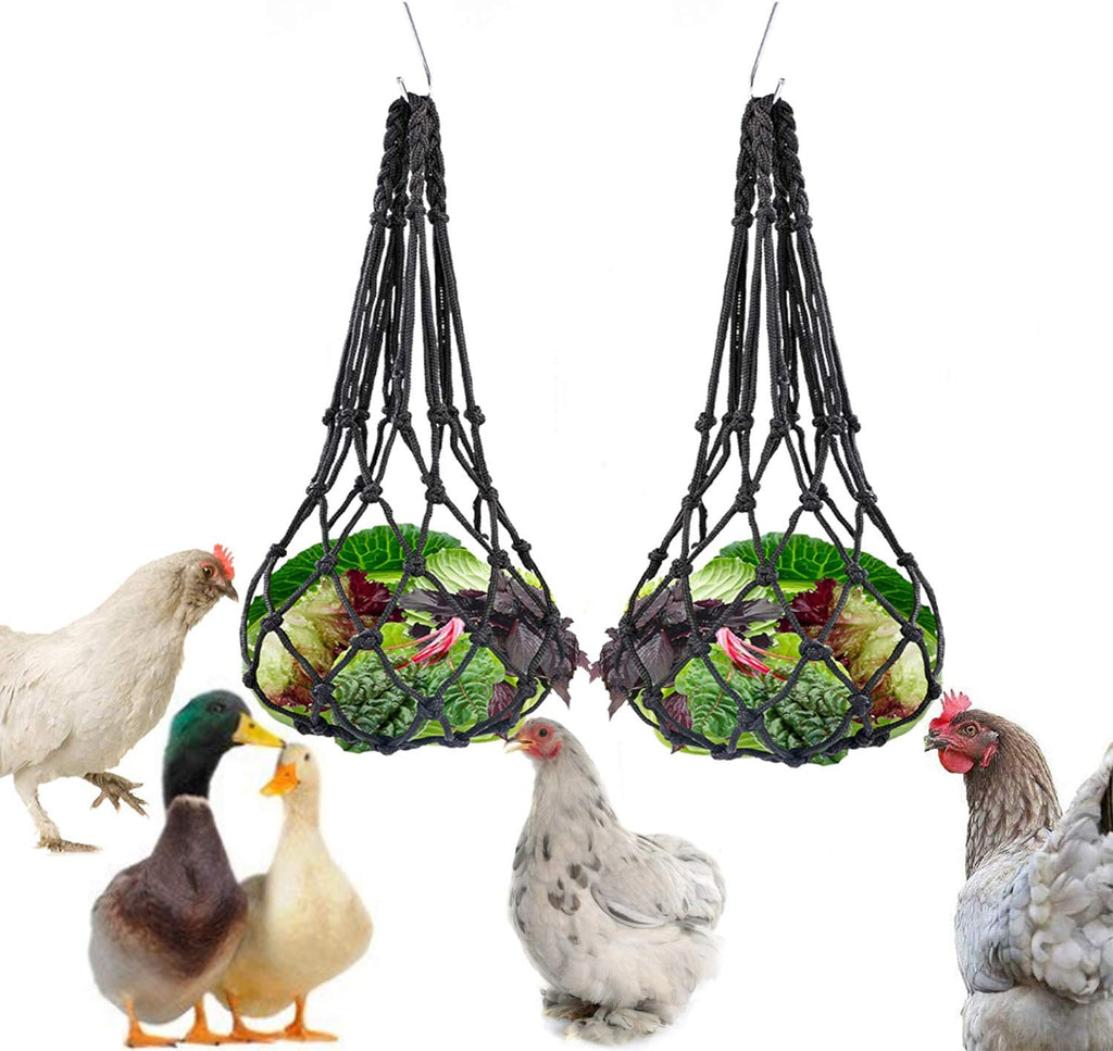 LeerKing Chicken Vegetable Bag Fruit Treat Snack Holder Hanging Feeder Coop Feeding Tool for Hens Goose Duck Large Birds, 2 pcs Net Bags - PawsPlanet Australia