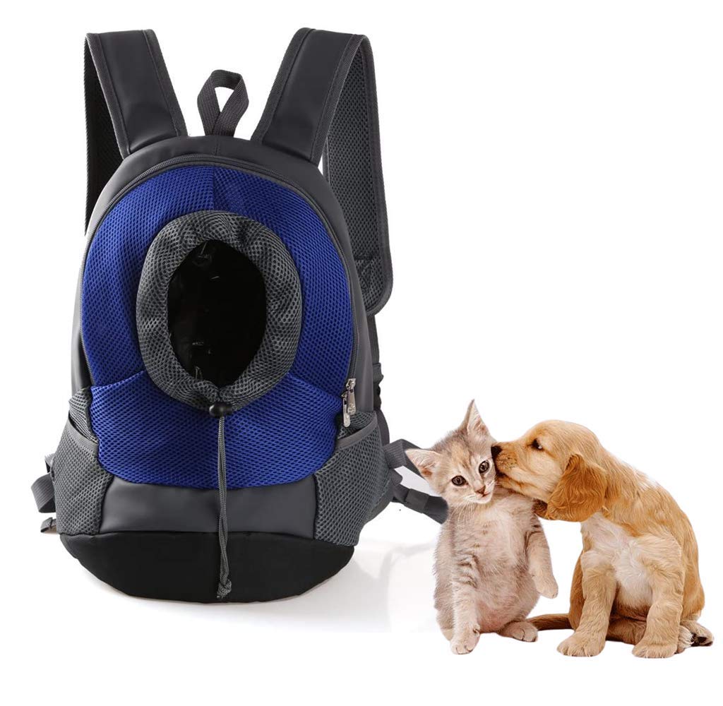 Pet Carrier Backpack for Small Dog Cat up to 8lbs Nylon Dog Travel Bag Front Bag with Breathable Head Out Design Hands-Free Cat Dog Puppy Backpack Adjustable Shoulder Strap for Outdoor Travel Hiking Blue+Black - PawsPlanet Australia