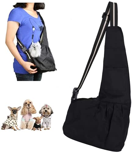 Qchomee Dog Sling Cat Pet Carrier Hand Free Shoulder Tote Bag for Dog Cat Puppy Doggy Small Animals Adjustable Padded Shoulder Strap with Front Pocket Dog Carry for Outdoor Walking Carrying Travel M Black - PawsPlanet Australia