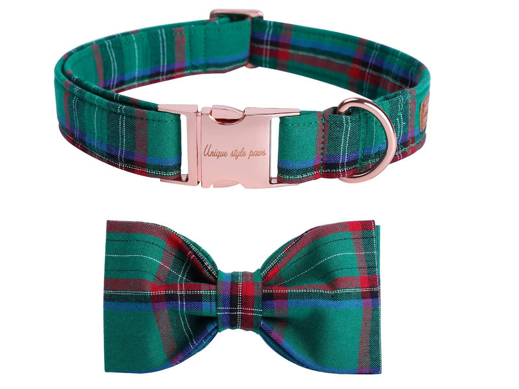 unique style paws Dog Collar with Bowtie, Durable Adjustable Dog Collars, Bow Dog Collar for Small Medium Large Girl or Boy Dogs and Cats Collar&Bow-XS Green Grid - PawsPlanet Australia