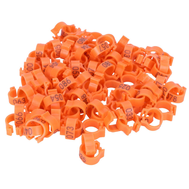 Jenngaoo 100Pcs 8mm Pigeons Foot Ring, 001-100 Numbered Plastic Identify Leg Clip Rings Band for Poultry Chickens Ducks Goose Bird Pigeons(Orange) Orange - PawsPlanet Australia