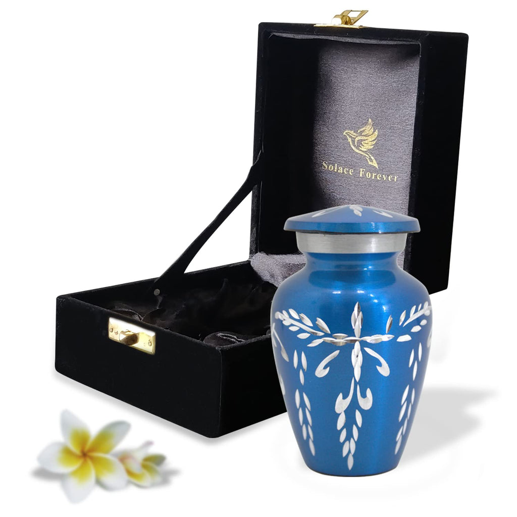 Mini Keepsake Urn - Small Blue Urn - Premium Box & Bag Included - Mini Cremation Funeral Urn for Ashes Adult - Honour Your Loved One with Memorial Urn Blue - Perfect for Adults & Infants - PawsPlanet Australia