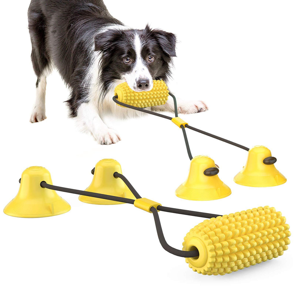 JYPS Dog Chew Toys, Puppy Molar Bite Toy Corn with Double Suction Cups, Dog Teething Toy Rubber, Indestructible Pet Toys Gift for Medium and Large Dogs yellow - PawsPlanet Australia