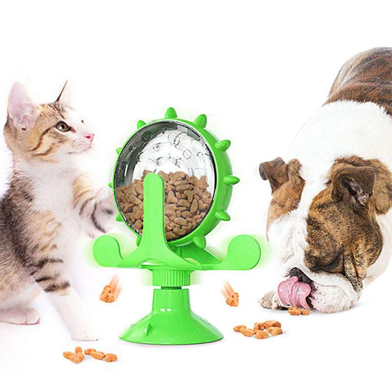 CMOISO Windmill cat toy, Cat Slow Feeder Toy Non-Toxic, Bite-Resistant, Creative Windmill-Shaped Pet Slow Food Device with Suction Cups, Improving IQ Toys (Green) Green - PawsPlanet Australia