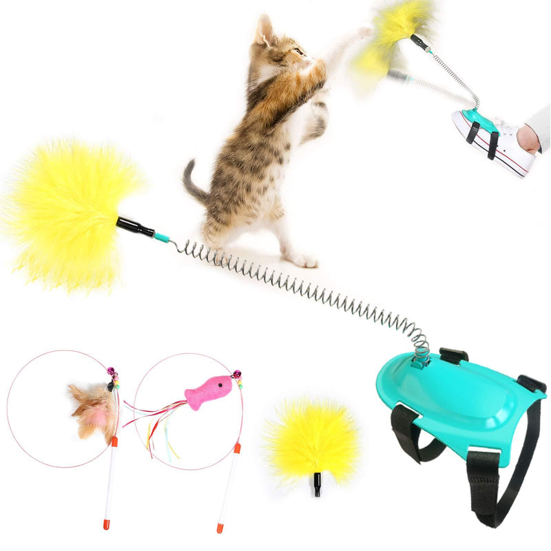 JYPS Cat Toys for Indoor Cats, Cat Feather Toys Interactive, Foot Control Cat Teaser Wand for Kitten and Adult Cat with Refill Feather, Bonus Kitten Toys with Bell and Feathers - PawsPlanet Australia