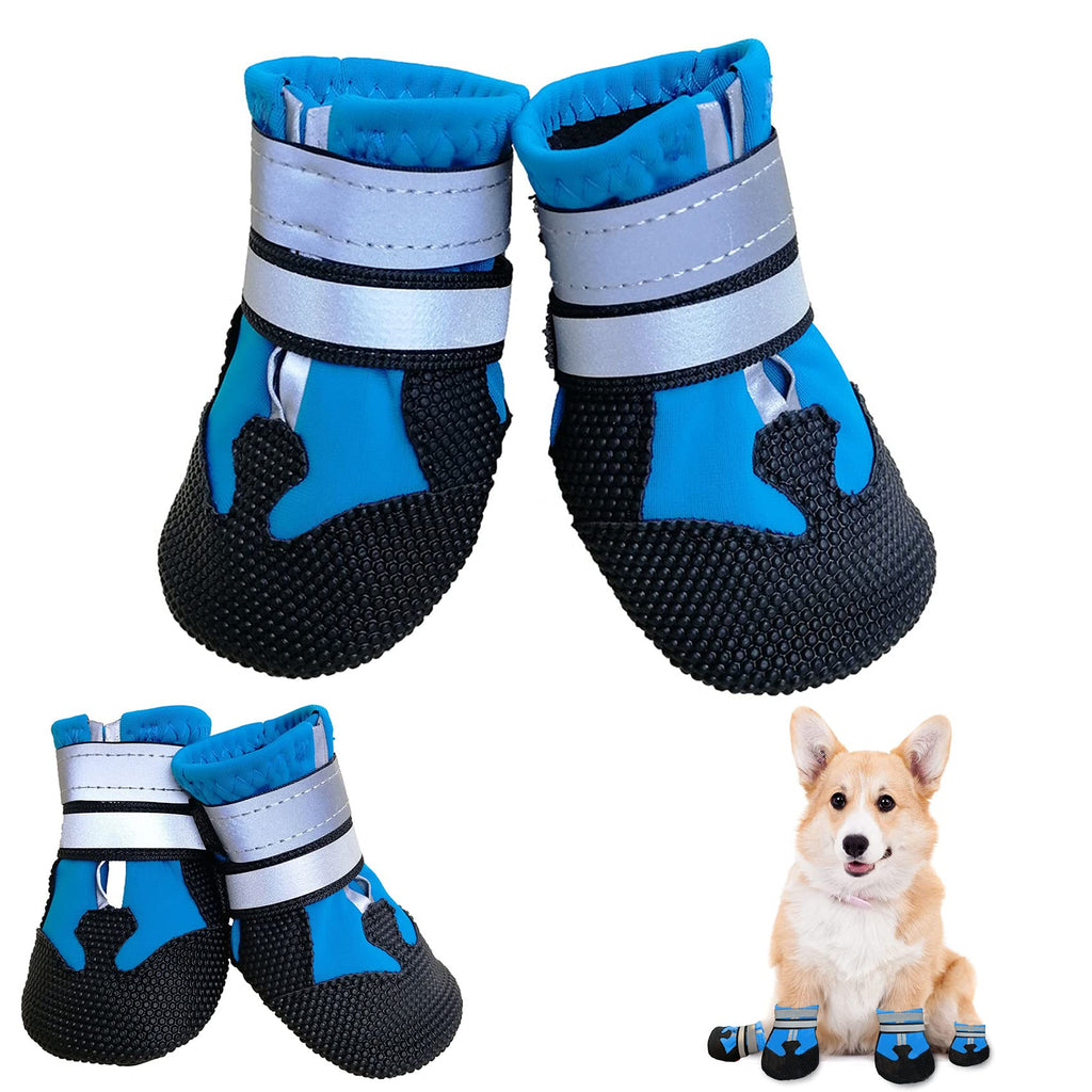 Elehui Dog Shoes Protective Dog Boots Set of 4 Waterproof Dog Shoes with Safe Reflective Straps, Rugged Anti-Slip Sole and Skid-Proof Outdoor Paw Protectors for Small, Medium and Large Dogs (L, Blue) L - PawsPlanet Australia