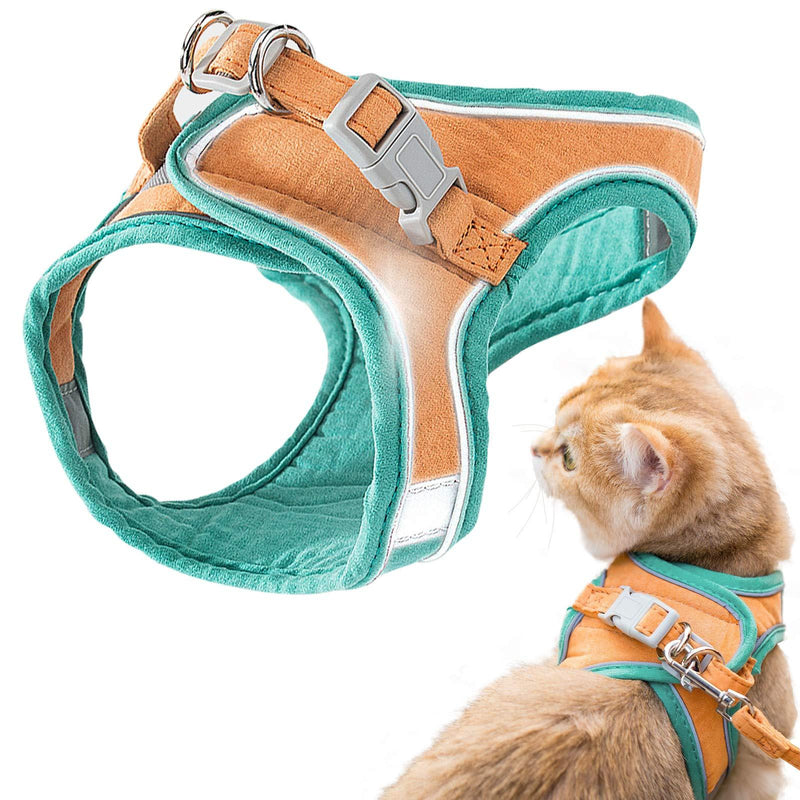 GeeRic Cat Harness and Leas, Escape Proof Cat Kitten Harness Reflective Soft Cat Walking Jacket with Leash for Pet Puppy Kitten Indoor Outdoor Walking Green Medium - PawsPlanet Australia