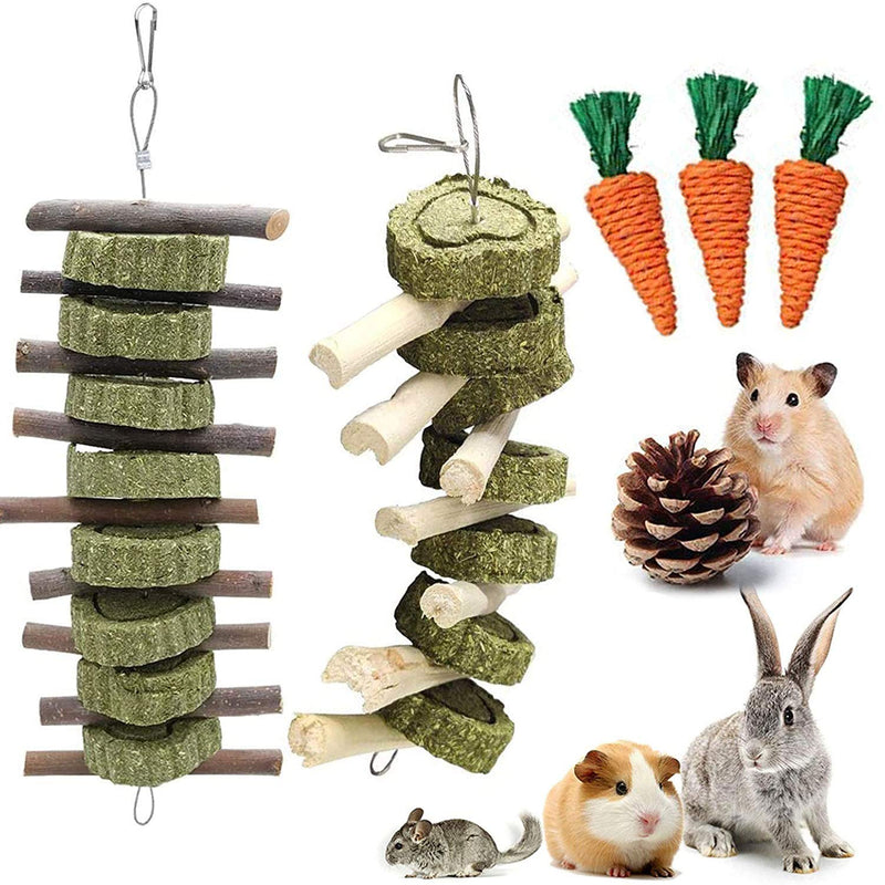CJWDZ 6Pcs Bunny Chew Toys Rabbit Toys Small Animals Tooth Toy Natural Apple Wood and Heart-shaped Grass Skewers for Rabbits Chinchillas Guinea Pig Hamste Chewing Improve Dental Health 6PCS-Rabbit toys - PawsPlanet Australia
