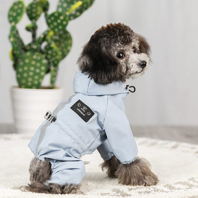 Idepet Dog Waterproof Coat Dog Hooded,Pet Lightweight Rain Jacket Dog Rain Poncho With Reflective Strip Harness Hole For Small Medium Dogs Puppies Cats Kitten Blue S - PawsPlanet Australia