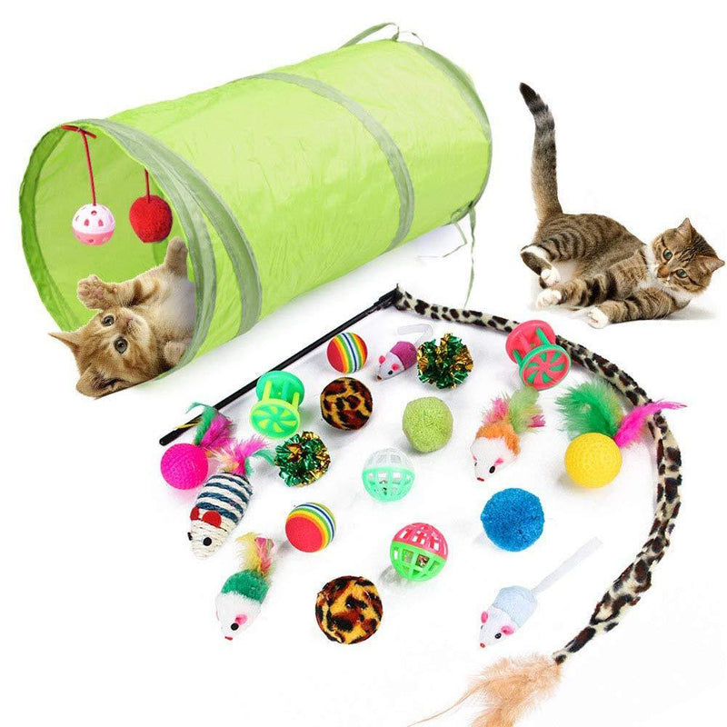 21PCS Cat Toys Set, Kitten Mouse Toys Cat Tunnel Wood Sticks Feather Wand Catnip Balls Interactive Kitten Toys for Cat, Puppy, Kitty - PawsPlanet Australia