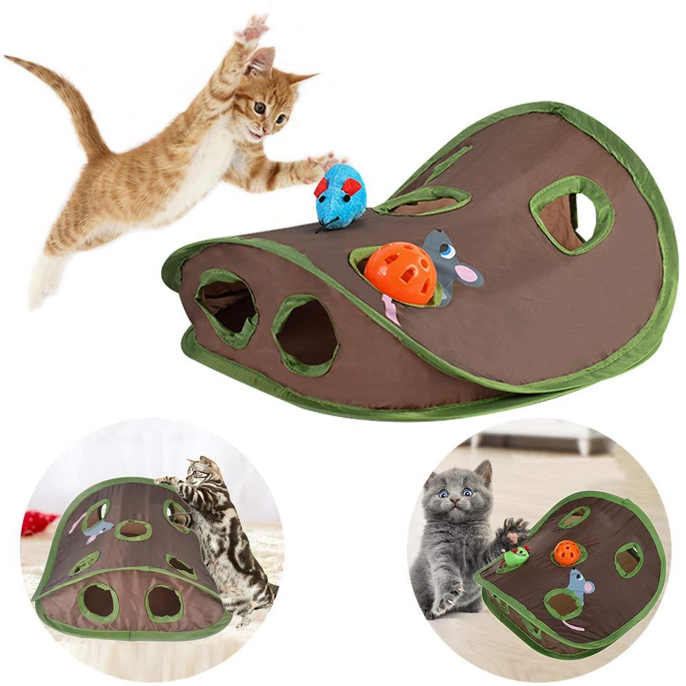 9 Holes Pet Cat Mice Game Tent Ball Bell Intelligence Toy Tunnel Tube Mouse Hunt Hide Seek Playing Exercise Educational For Cats Dogs Rabbits Hamster （Foldable ） - PawsPlanet Australia