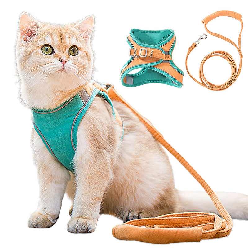 Cat Harness with 5FT Leash Set , Puppy and Small Dog Harness,Adjustable Flannel,Night Reflector/Explosion-proof Buckle for Kitten Walking (S) S - PawsPlanet Australia