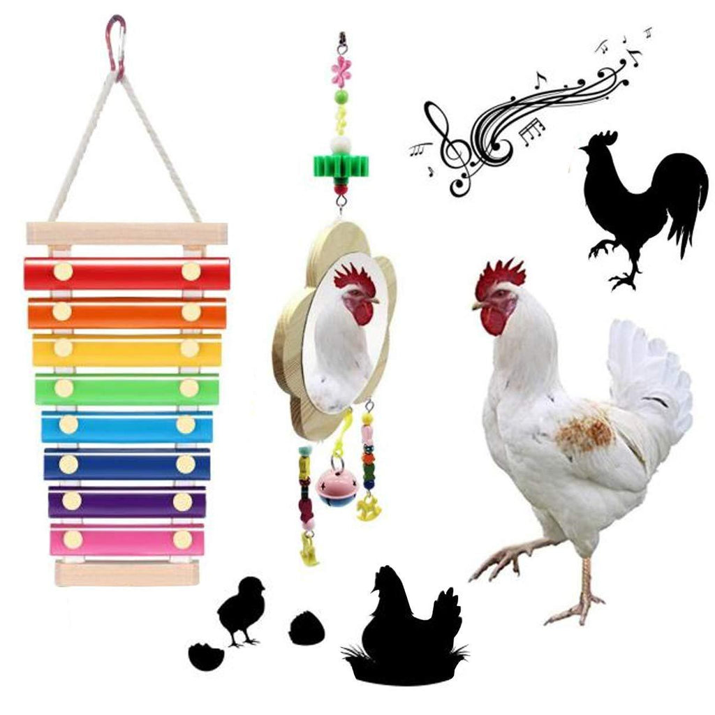 MQUPIN Bird Chicken Toy Chicken Xylophone Toys Upgrade Wooden,Chicken Mirror Hen Musical Toy with 8 Metal Keys and 1 Grinding Stone,Hanging Xylophone Toy for Hens Parrots Bird(2 Pack) - PawsPlanet Australia