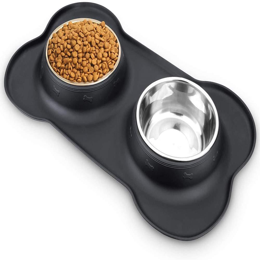 Louis Donné Dog and Cat Bowls Stainless Steel Water and Food Feeder, Removable Pet Bowls with Non Spill Skid Resistant Silicone Mat for Small to Large Dogs and Cats (400ml Each, Black) - PawsPlanet Australia