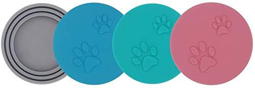 SLSON 4 Pack Pet Food Can Cover Universal Silicone Cat Dog Food Can Lids 1 Fit 3 Standard Size Can Tops, Blue, Green, Pink and Grey - PawsPlanet Australia