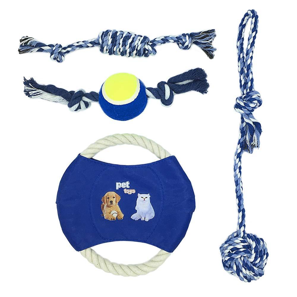 Dog Rope Toys Set, 4 Pieces of Pet Chew Rope Toys Including Frisbee, Mid set tennis rope, Candy rope knot, Large hug with ball toy Puppy Toys for Small Medium Large Dogs and Cats - PawsPlanet Australia