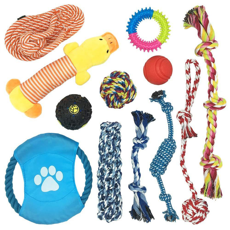 Dog Rope Toys Set, 12 Pieces Of Pet Chew Rope Toys Including Frisbee, Vocal Duck, Tri Knot Rope Hug, Rubber Ball, Rope Knot Tri-Color Gear Rubber Ring Toy Puppy Toys For Small Medium Large Dogs - PawsPlanet Australia