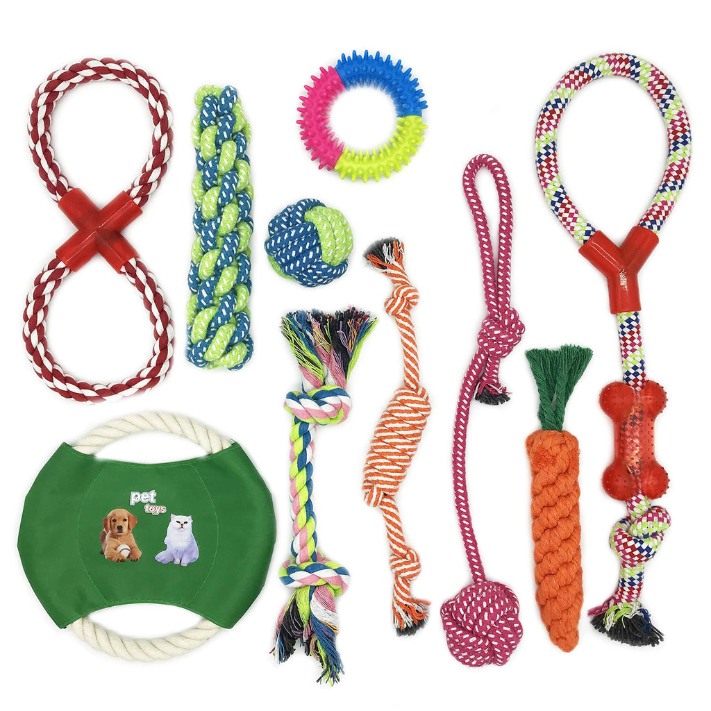Dog Rope Toys Set, 10 Pieces Of Pet Chew Rope Toys Including Cotton Carrot, Dog Bell Ball, Candy Knot, Corn Cob, Puppy Toys For Small Medium Large Dogs And Cats - PawsPlanet Australia