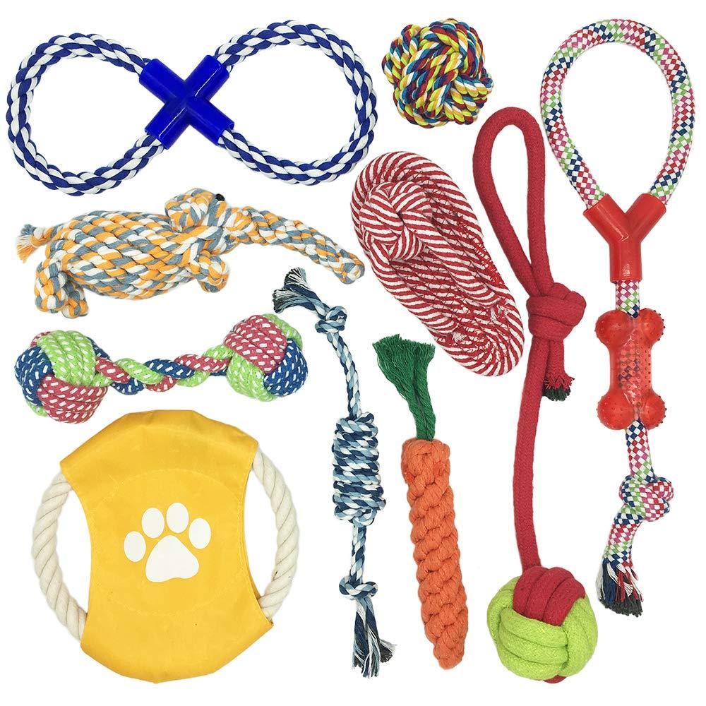 Dog Rope Toys Set, 10 Pieces of Pet Chew Rope Toys Including Frisbee, Slipper, Rope elephant, Rope ball, Dumbbell toy Puppy Toys for Small Medium Large Dogs - PawsPlanet Australia