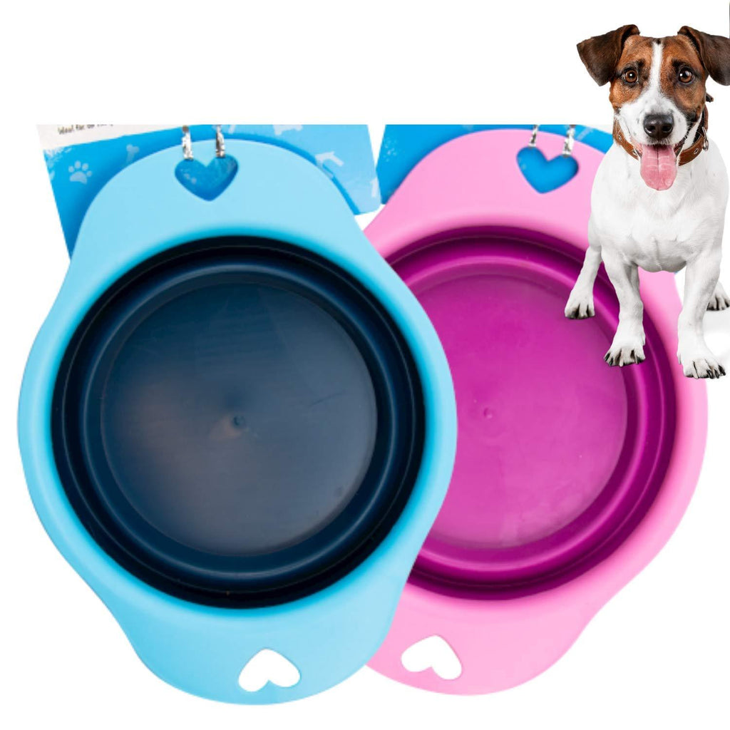 2 Large Collapsible Dog Bowls, Silicone Dog Feeding Bowls, Pink and Blue Dog Plate Bowls With Non-slip Rubber Bases, Medium And Large Pet Feeder Bowls And Water Bowls (22 cm / 8.6 inches) - PawsPlanet Australia