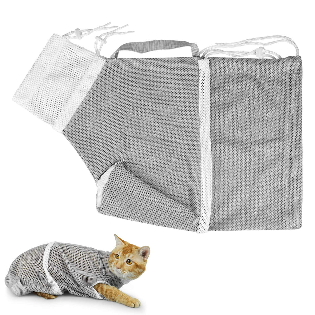 DEHUA Cat Bath Bag, Adjustable Multifunctional Mesh Cat Grooming Bag, Anti-bite and Anti-Scratch Pet Restraint Belt, Can Be Used for Bathing/Nail Trimming/Ear Washing/Medicine Feeding (Gray) - PawsPlanet Australia