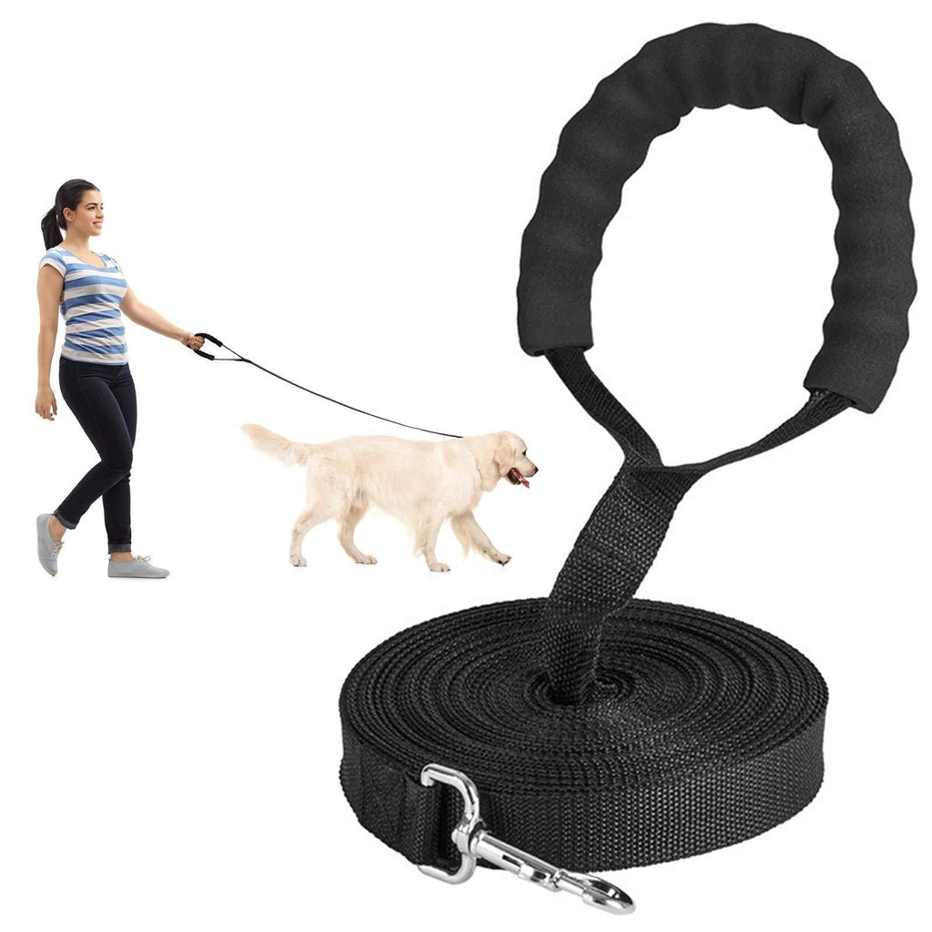 Dog Training Lead Leash, 10m/32ft Long Nylon Training Leads for Large Dogs Recall Obedience Lead Leash with Comfortable Padded Handle for Pet Tracking Training Camping Play and Backyard (10M, Black) Dog Leash 10m - PawsPlanet Australia