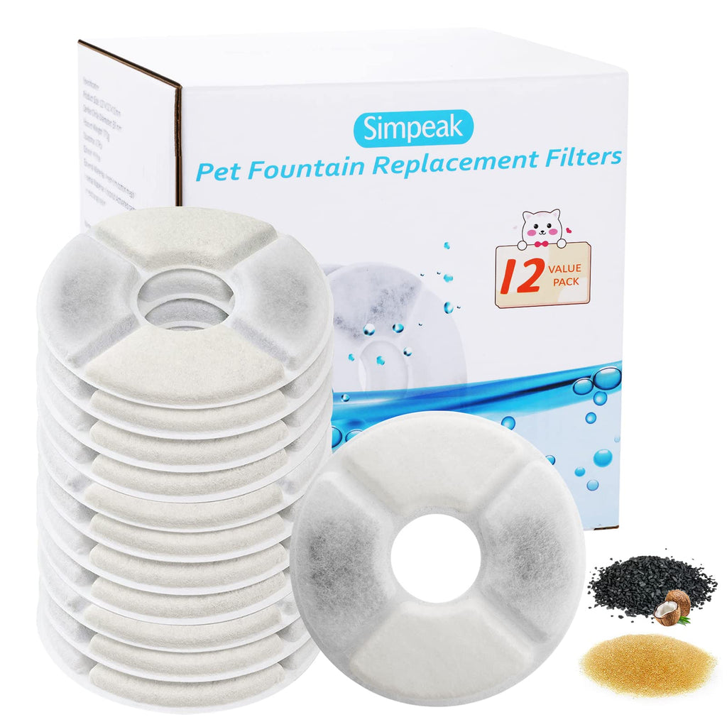 Simpeak Cat Fountain Filters [12 Pack], Replacement Filters for Drinking Fountains for Cats and Dogs, Cat Fountain Replacement Filters Contain Activated Carbon and Ion Exchange, Round - PawsPlanet Australia