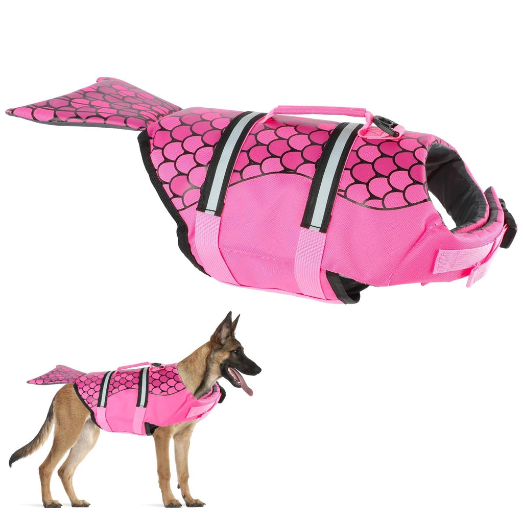 KissDate Dog Life Jacket,Portable Dog Swimming Jacket Vest,Mermaid Hot Pink,Lifesaver Vests with Rescue Handle for Small Medium and Large Dogs,Pet Safety Swimsuit Preserver for Swimming(M) - PawsPlanet Australia