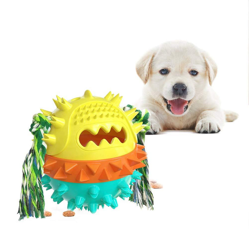 Dog Chew Toys Squeaking Food Leaking Ball, Indestructible Dog Toothbrush Cleaner with Rope, Bouncy Ball for Puppy Dog Outdoor Interactive Puzzle Training - PawsPlanet Australia