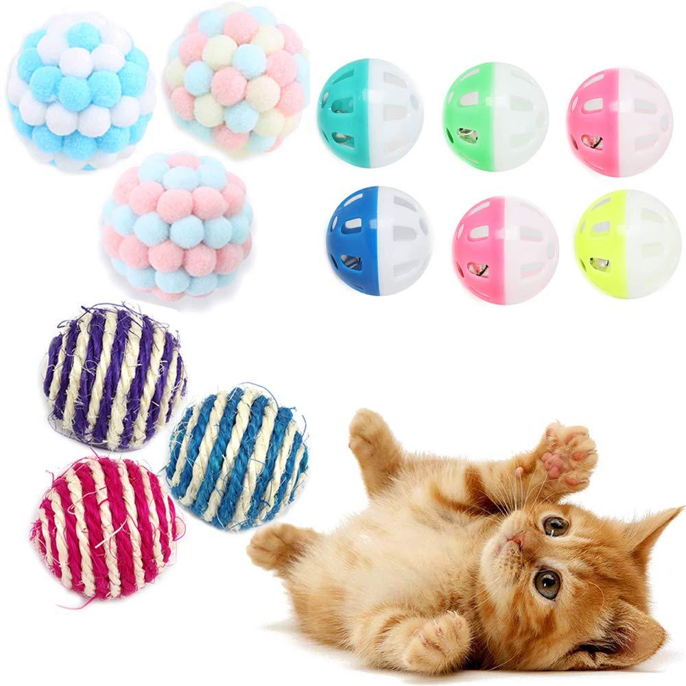 Cat Toy Balls, 12PCS Interactive Cat Toy Balls, Cat Toy Balls with Bell, Cat Sisal Balls Toys, Cat Toy Balls Soft, Cat Interactive Toys for Cats Kitten Indoor Outdoor(Random Color) - PawsPlanet Australia