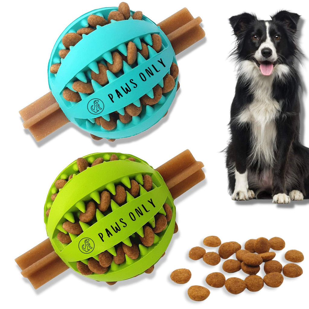 PawsOnlyUK Treat Dispenser Dog Toy Ball | Interactive Dog Toys for Boredom | Dog Puzzle Toy | Teeth Cleaning (7 CM, GREEN + BLUE) 7 CM - PawsPlanet Australia