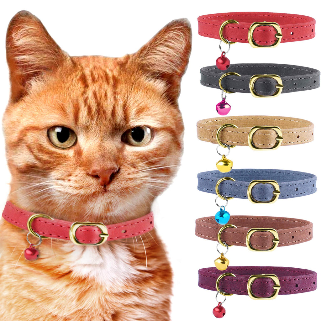 Murom Cat Collar Adjustable Soft Genuine Leather Pet Collars for Cats Kitten Puppy Small Dogs (Red) Red - PawsPlanet Australia