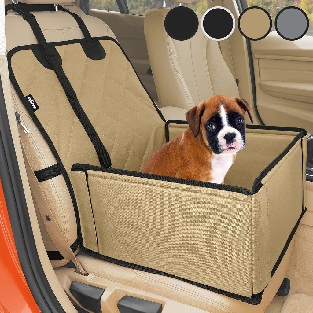 Extra Stable Dog Car Seat Car Dog Seat for Small to Medium Dogs - Reinforced Walls and 3 Straps - Waterproof Dog Car Seat for Back and Front Seat (Beige/Black) Beige / Black - PawsPlanet Australia