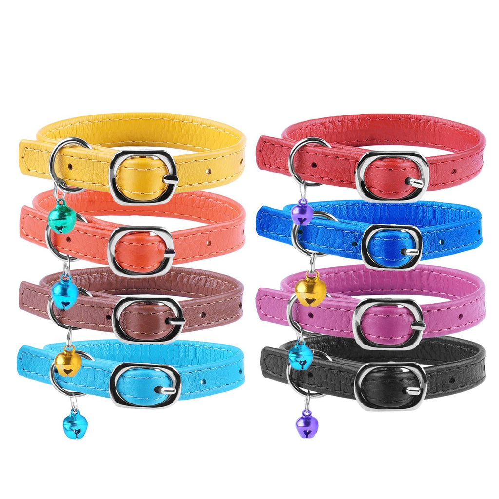 Murom Leather Cat Collars 8 Colors with Bells Adjustable Soft Pet Collars Small Kitten Puppy Black Brown Pink Yellow Red Orange Blue (Pink) - PawsPlanet Australia