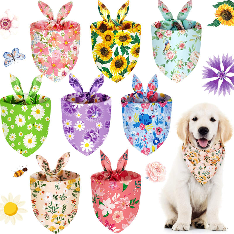 8 Pieces Floral Dog Bandana Spring Flower Pet Triangle Bib Scarf Daisy Rose Pet Bandana Washable Adjustable Dog Kerchief Suitable for Most Dogs and Cats (Cute Pattern) - PawsPlanet Australia