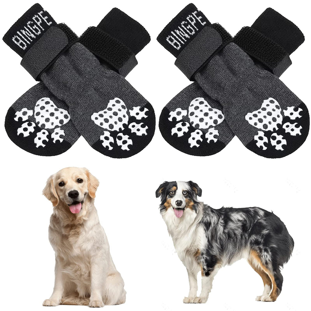 BINGPET Anti-Slip Dog Socks for Indoor Wear, 2 Pairs Soft Adjustable Pet Paw Protector with Non-slip Footprint Patterns for Puppy Doggy Traction Control on Hardwood Floor 2XL - PawsPlanet Australia