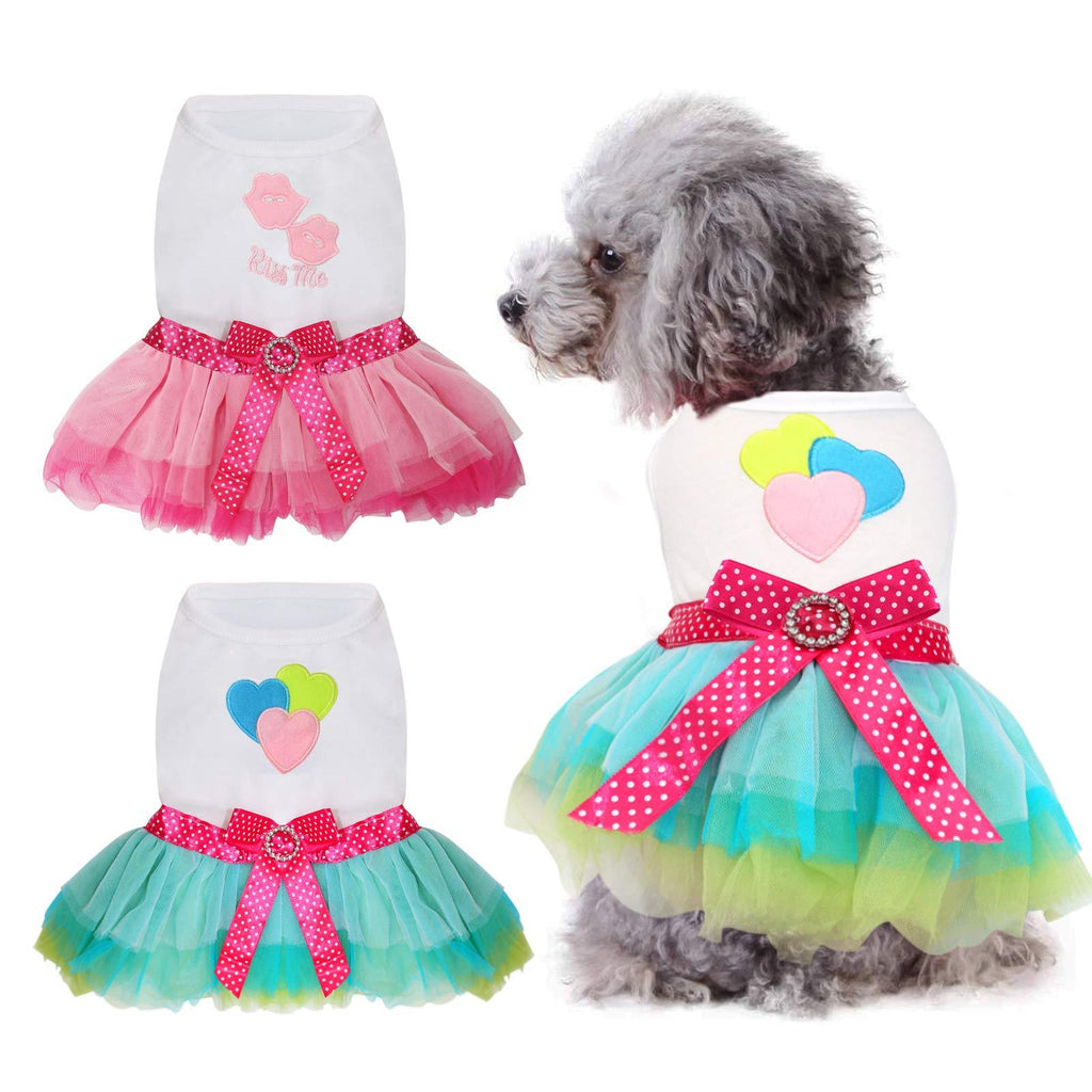 HYLYUN Small Dog Dress 2 Packs - Cute Tutu Princess Dress Heart & Lip Printed Puppy Dresses for Girl Small Dogs L Large (3.6-5.4kg) - PawsPlanet Australia