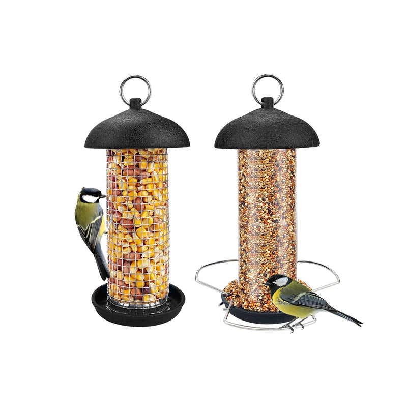 Urban Deco Hanging Mini Bird Feeders Set Metal Tube Mixed Seed Feeder with Hanger Peanut Feeder for Garden Outside Yard Great for Attracting Wild Birds (Black-2 Pack) Black - PawsPlanet Australia