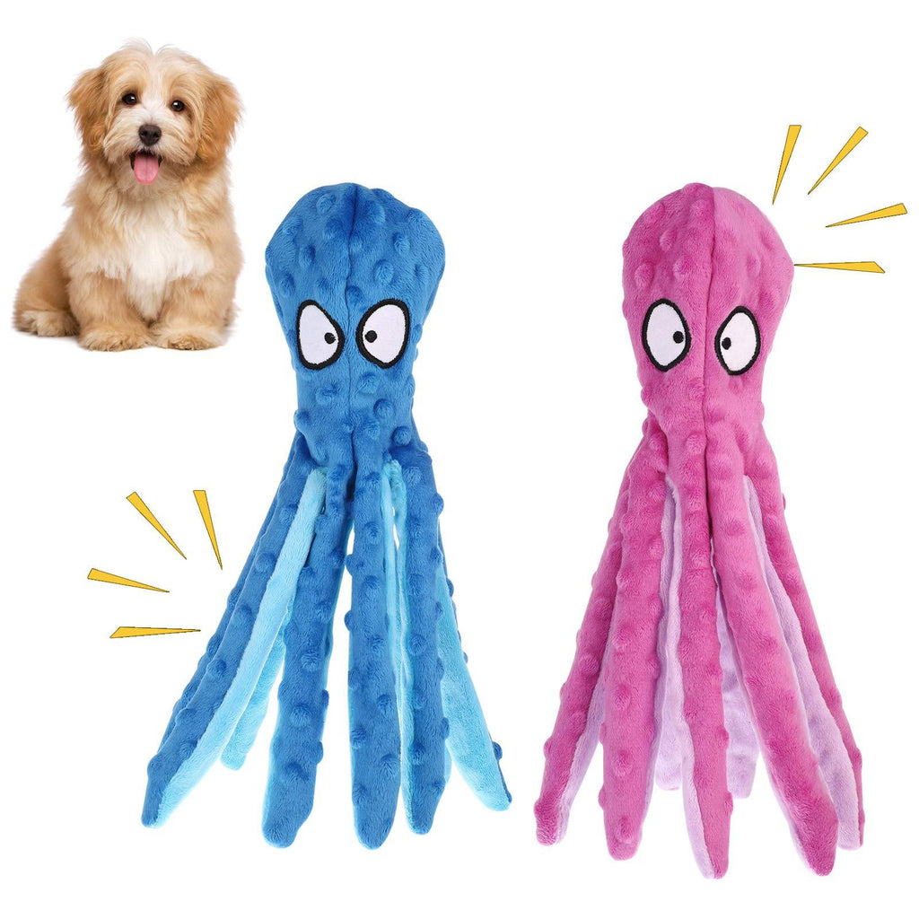 Phoetya 2Pcak Dog Squeaky Toys Octopus No Stuffing Crinkle Plush Dog Chew Toys for Puppy Teething Small Medium Dogs Training - PawsPlanet Australia