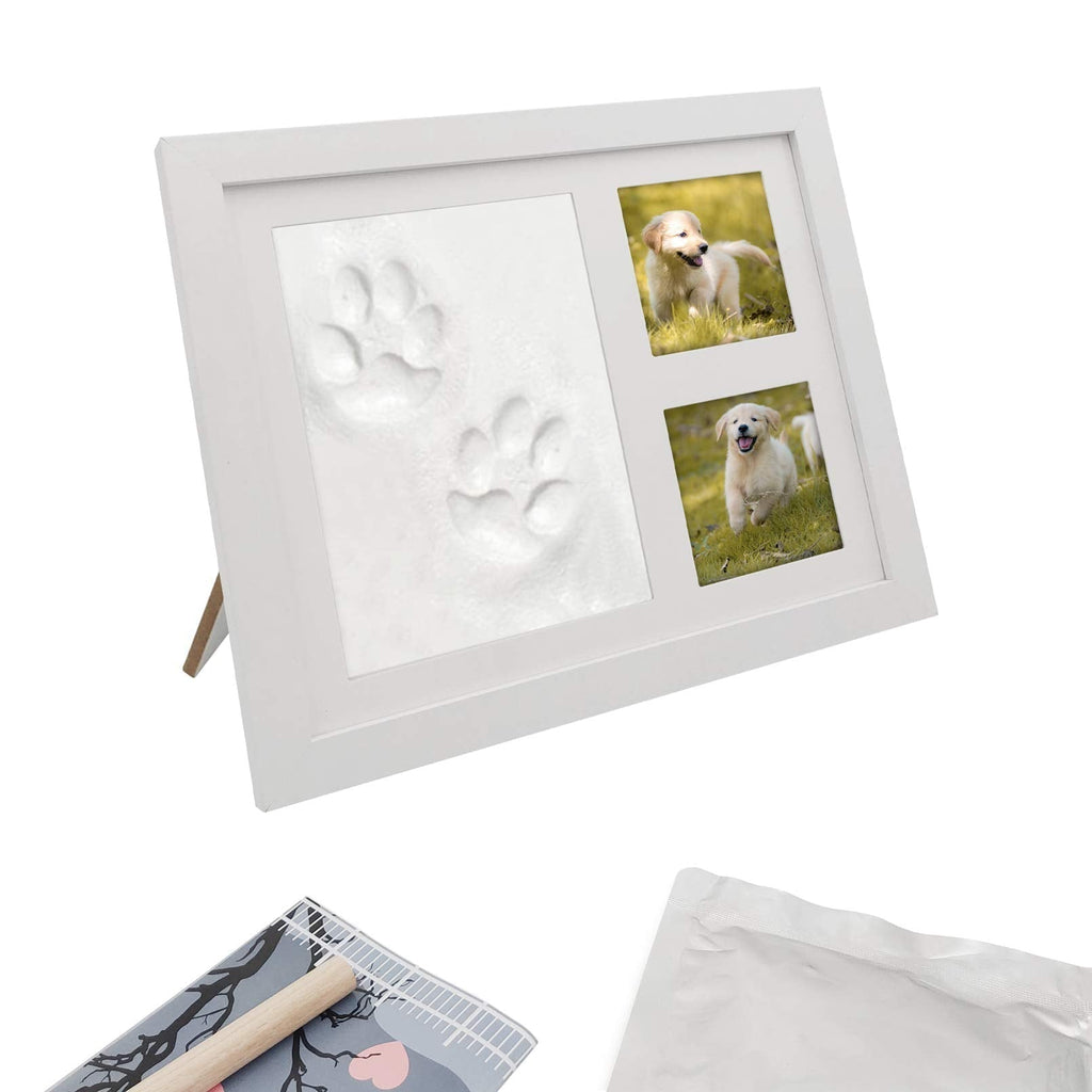 Nwvuop Dog or Cat Paw Print Kit Pet Memorial Photo Frame with Clay Pet Memorial Gift Keepsake for Pet Lovers Pet Paw Imprint Kit White - PawsPlanet Australia