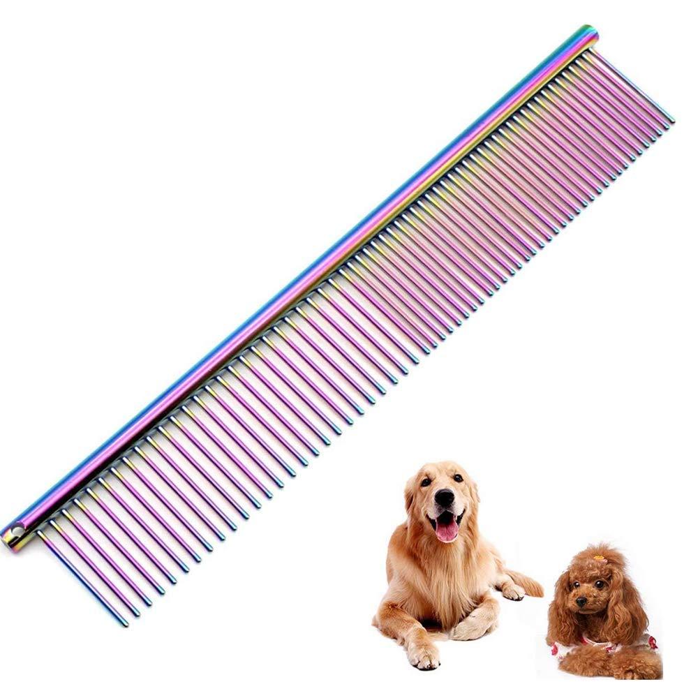 2 Pcs Stainless Steel Pet Comb Pet Grooming Comb Rounded Teeth Dog Comb for Large, Medium and Small Dogs and Cats with Tangled Short Long Hair - PawsPlanet Australia