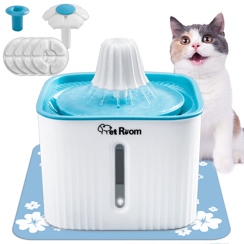 Cat Water Fountain with Silicone Pad, 2.5L Dog Drinking Fountains, Electric Pet Fountain Set with Led Light, Water Level Window, 4 Replaceable Carbon Filters, Low Noise for Kitten white/blue - PawsPlanet Australia