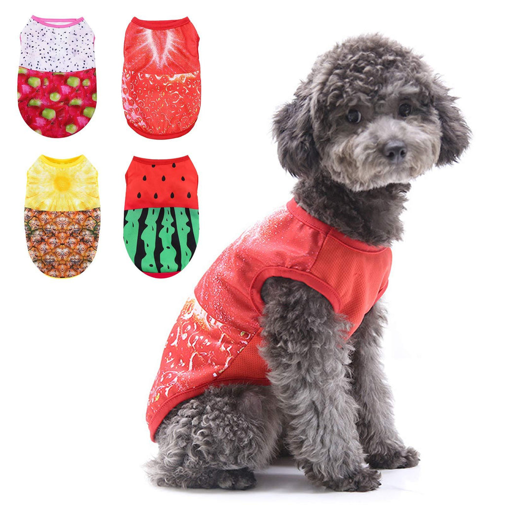 4 Pieces Printed Dog T-shirt for Small Dog Girl Boy Puppy Pullover Dog Sweatshirt Summer Clothes Breathable Dog Outfits Fruit Pattern (Medium) M - PawsPlanet Australia
